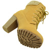 Womens Ankle Boots Lace Up Chunky Heel Rhinestone Booties Tan