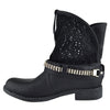 Womens Ankle Boots Faux Leather Rhinestone Crochet Western Shoes Black