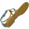 Womens Flat Sandals Metal Thong Leopard Print Ankle Buckle Blue