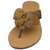 Womens Flat Sandals Studded Bow Accent Slip On Thong Sandal Tan