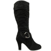 Womens Knee High Boots Folded Cuff Buckle Accent Side Zipper Closure black