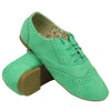 Womens Ballet Flats Leather Perforated Oxford Comfort Lace Up Shoes Green