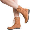 Womens Ankle Boots Camouflage Lining Lace Up Combat Shoes Cognac