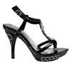 Womens Dress Sandals Angel Wing Rhinestones T Strap High Heel Shoes black