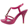 Womens Dress Sandals Angel Wing Rhinestones T Strap High Heel Shoes Pink