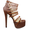 Womens Platform Sandals Strappy Buckle Accents Sexy High Heels Brown