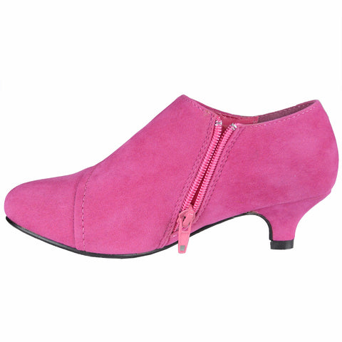 Kids Ankle Boots Suede High Heel Rhinestones Dress Shoes Pink