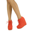 Womens Ankle Boots Sexy Lace Up Hidden Platform High Wedge Shoes Orange