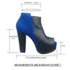 Womens Ankle Boots Weaved Leather and Suede Chunky Platform Shoes Blue