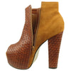 Womens Ankle Boots Weaved Leather and Suede Chunky Platform Shoes Brown