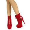 Womens Ankle Boots Sexy Double Platform Buckle High Heel Shoes Red