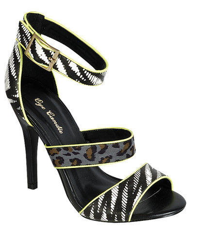 Womens Dress Sandals Leopard Print Open Toe Ankle Strap High Heels White