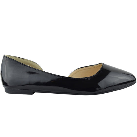 Womens Ballet Flats Patented Leather Peep Toe Slip On Dress Shoes Black