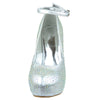 Womens Platform Shoes Ankle Strap Studded Rhinestone Stiletto Pumps Silver