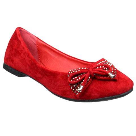 Womens Flat Shoes Studded Bow Tassel Accent Faux Suede Shoes Red