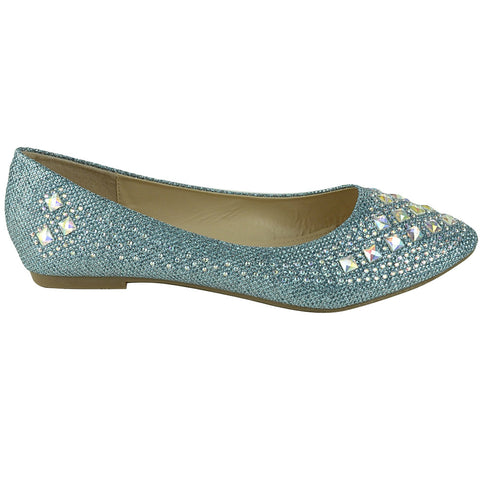 Womens Ballet Flats Rhinestone Glitter Slip On Casual Shoes Blue