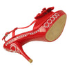 Womens Dress Sandals Satin Layered Rhinestone Bow High Heel Shoes Red