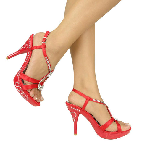 Womens Dress Sandals Flower Cross Strap High Heels Red