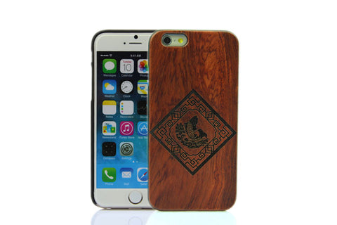 Wooden Case iPhone 6 Hard Cover Engraved Pattern Cherry Red Red