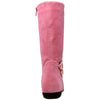 Kids Knee High Boots Quilted Leather Gold Buckle Accent Riding Shoes Pink
