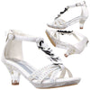Kids Dress Sandals T-Strap Flower Glitter Rhinestone Clear High Heels White