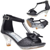 Kids Dress Sandals T-Strap Rhinestone Glitter Clear High Heel Shoes Black