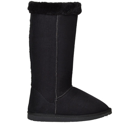 Womens Fur Cuff Mid Calf Boots Black