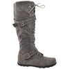Womens Lace Up Knee High Boots Gray