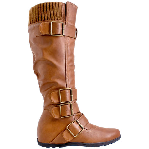 Women's Adjustable Buckle Straps Slouch Knee High Boots