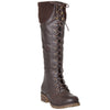 Womens Knee High Boots Knitted Calf and Lace Up Zipper Closure Comfort Shoes Brown