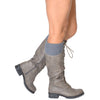 Womens Knee High Boots Knitted Calf and Lace Up Zipper Closure Comfort Shoes Gray