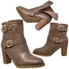 Womens Ankle Boots Gold Buckle Strap  Block Heel Booties Taupe