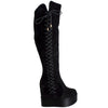 Womens Knee High Boots Corset Lace Up Platform Wedge Shoes Flatforms Black