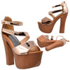 Womens Platform Sandals Peep Toe Ankle Strap Retro High Heel Shoes Rose Gold