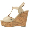 Womens Platform Sandals Open Toe Cork Wrapped T-Strap Wedges Taupe