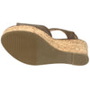 Womens Platform Sandals Cutout T-Strap Slingback Cork Wedges Khaki