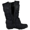Kids Mid Calf Boots Loose Ruched Buckles Side Zipper Closure Black