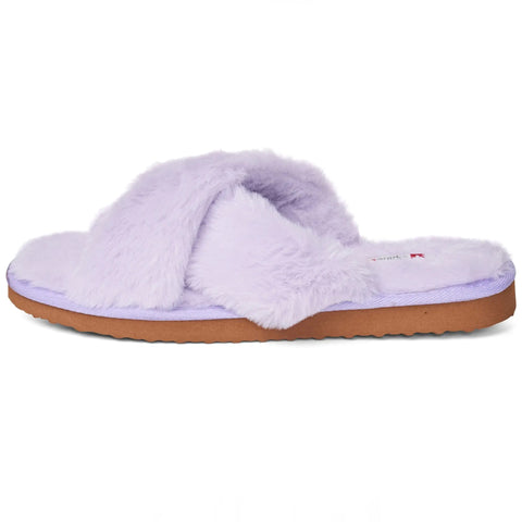 Womens' Fuzzy Fluffy Memory Foam Indoor Outdoor Flat Sandals Lilac Suede