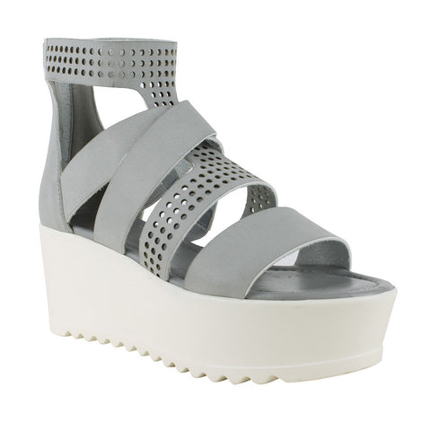 Womens Platform Shoes Strappy Buckle Accent Platform Shoes Gray
