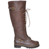 Womens Lace Up Combat Knee High Boots Brown