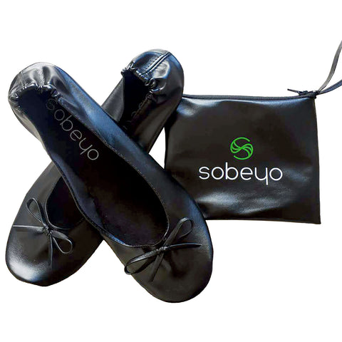 Foldable Ballet Flats Women's Travel Portable Comfortable Shoes Black