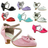 Kids Dress Shoes Rhinestone Bow Accent Kitten Heel Sandals Silver