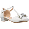 Kids Dress Shoes T-Strap Bow Accent Glitter Rhinestone Mary Jane Pumps White