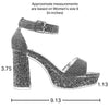 Womens Platform Sandals Glitter Accent Ankle Strap Chunky Block Heel Shoes Silver