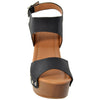 Womens Platform Sandals Slingback Open Toe Studded Wood Chunky High Heel Shoes Black