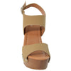 Womens Platform Sandals Slingback Open Toe Studded Wood Chunky High Heel Shoes Taupe