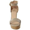 Womens Platform Sandals Ankle Strap Cork Wedge Open Toe Casual Shoes Beige