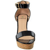 Womens Platform Sandals Ankle Strap Cork Wedge Open Toe Casual Shoes Black