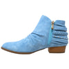 Womens Ankle Boots Western Block Heel Bootie Strappy Stud Buckle Shoes Blue