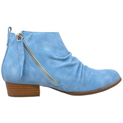 Womens Ankle Boots Western Block Heel Bootie Zipper Tassel Accent Shoes Blue